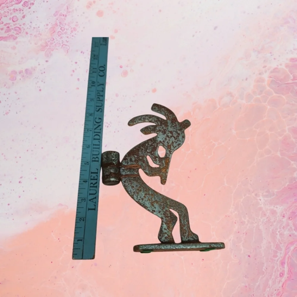 Vtg Kokopelli Handmade Cast iron Metal Candle holder/ Figurine‎  Folk Art Solid
